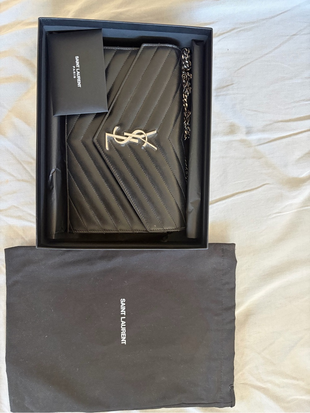 Yves Saint Laurent Black Cassandre Chain Wallet